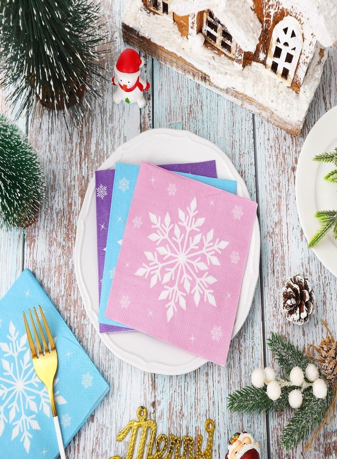 JarThenaAMCS مناديل كوكتيل جارثينا إيه إم سي إس، 60 قطعة، بتصميم ندفة ثلجية مجمدة، ألوان وردي، أزرق، بنفسجي، مناديل ورقية للاستخدام مرة واحدة، مثالية لحفلات الشتاء والكريسماس - Image 3